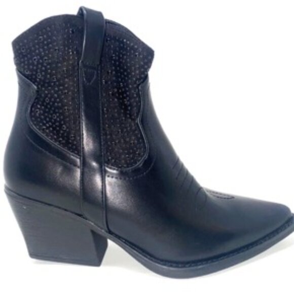 TOP MODA Elk-66 Women's Western Zipper Ankle Heel Bootie Black Size 6 - Picture 2 of 8